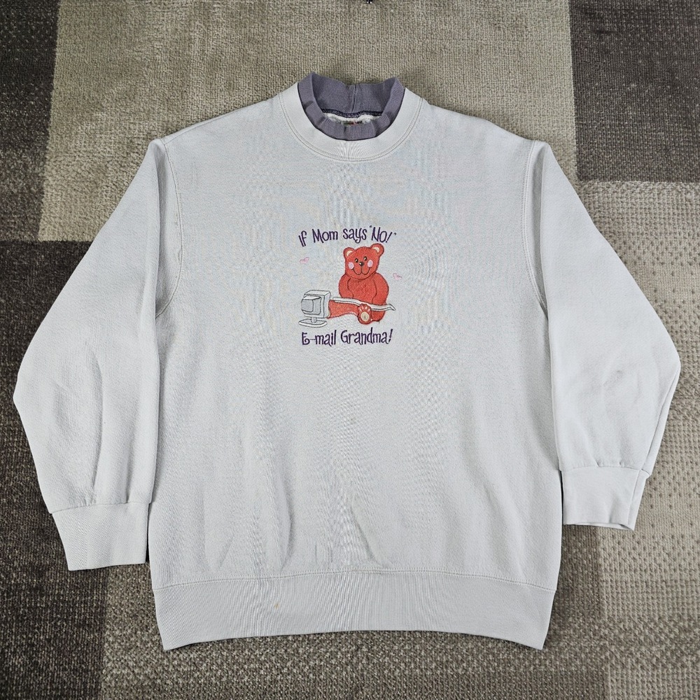 Vintage Cute Sweatshirt Womens Size M "If Mom Says No Email Grandma" Embroidered